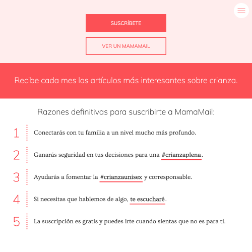 Módulo de la home de mi proyecto MamaMail, donde cuento las razones por las que suscribirse a la newsletter.